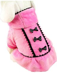 ACEFAST Puppy Pet Dog Winter Hoodie Bowknot Warm Coat Soft Plush Princess Jasmine Dress (Pink, M)