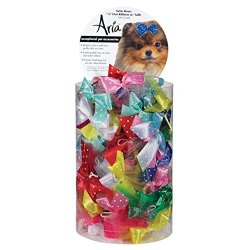 Aria Satin Acecate Dog Bows Canister, Dot Ribbon with Tulle, 100-Pack