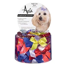 Aria Satin Acetate Ribbon Multicolor Dog Bows Canister, 5/8-Inch, 100-Pack