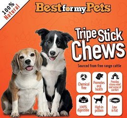 Best Natural Tripe Stick Chews – Grain-Free Chew Sticks for Puppies & Dogs – Great for Small or Senior Dogs – 100% Beef Long-lasting Chew Dog Treats – Hand-Inspected & USDA/FDA-Approved – Low in Fat – High in Protein – Healthy and Delicious All Natural Dog Chews – Your Dog Happy or Your Money Back (5 inches – 6 Oz Bag)