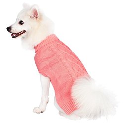 Blueberry Pet 12-Inch Back Length Sweaters for Dogs the Classy Cable Knit Rosy Pink Dog Sweater