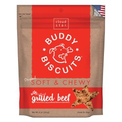 Cloud Star Soft & Chewy Buddy Biscuits Dog Treats, Grilled Beef , 6-Ounce Pouches (Pack of 4)