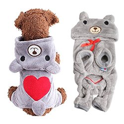 Dog Hoodie, FuzzyGreen® Cute Bear Fleece Dog Coat-Grey/S+Gift