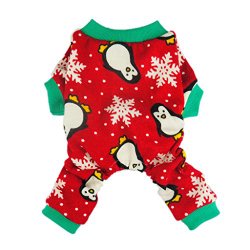 Fitwarm Cute Penguin Xmas Pet Clothes for Dog Pajamas Soft Christmas PJS, Red, Medium