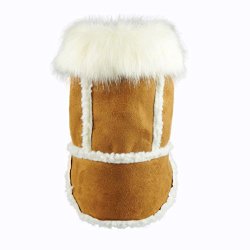 Fitwarm Faux Shearling Pet Jacket for Dog Winter Coats Hooded Clothes Brown, Small