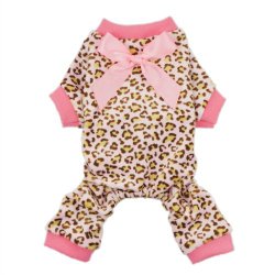 Fitwarm® Leopard Ribbon Soft Velvet Dog Pajamas for Pet Dog Clothes Comfy Pjs, Medium