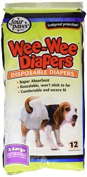 Four Paws Wee-Wee Extra Large Disposable Doggie Diapers, 12 Pack