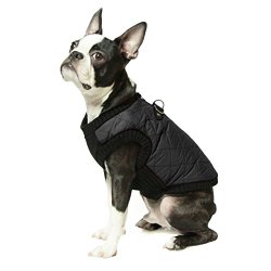 Gooby Fashion Quilted Bomber Dog Vest with Stretchable Chest, Black, Medium