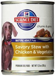 Hill’s Science Diet Mature Adult Savory Stew Chicken and Vegetables Dog Food Can, 12.8-Ounce, 12-pack