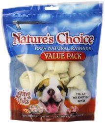 Loving Pets Nature’s Choice 100-Percent Natural Rawhide White Knotted Bones Value Pack Dog Treat, 4-5-Inches, 7/Pack