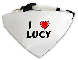 Personalized White Dog Scarf with I love Lucy (first name/surname/nickname)