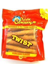 Pet Chomps Twists, Pork Earz Flavor, Made with Pork Skin 15 count, 1 lb bag