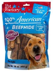 Pet Factory U.S.A. Beef Hide Assorted Flavored 3-3.5″ Mini Rolls Chews for Dogs, Small/16 oz