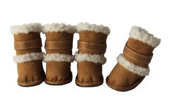 Pet Life Shearling “Duggz” Dog Boots in Brown & White – Large