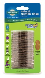PetSafe Busy Buddy Refill Ring Dog Treats for select Busy Buddy Dog Toys, Peanut Butter Flavored Natural Rawhide, Size B