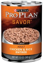 Purina Pro Plan Wet Dog Food, Savor, Adult Chicken & Rice Entrée Classic, 13-Ounce Can, Pack of 12