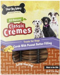 Three Dog Bakery 13-Ounce Classic Cremes Carob with Peanut Butter Filling Baked Dog Treats
