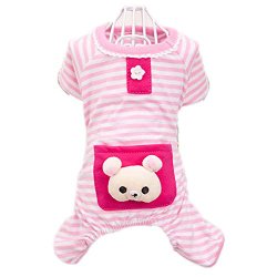Urparcel Small Pet Dog Stripes Pajamas Coat Cat Puppy Clothes Apparel Clothing Pink XX-Small