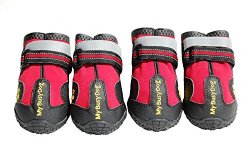 Waterproof Dog Shoes with Reflective Velcro and Rugged Anti-Slip Sole (Size 7, Red)