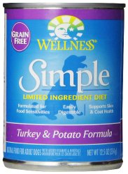 Wellness Simple Limited Ingredient Diet Grain Free Turkey & Potato Natural Wet Canned Dog Food, 12.5-Ounce Can (Pack of 12)