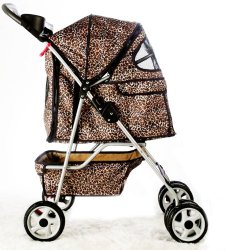 BestPet 4-Wheel Pet Stroller, Classic Leopard Skin