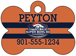 Denver Broncos Super Bowl 50 Champions Dog Tag Pet Id Tag Personalized w/ Name & Number (Orange and Blue)
