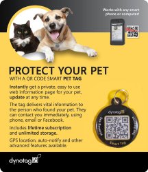 Dynotag® Web/GPS Enabled QR Code Smart Round Coated Metal Tag and Ring. Pet Tag, Property Tag – Multiple Uses.