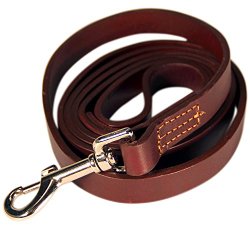 Logical Leather 6 Foot Dog Training Leash – Best Water Resistant Heavy Full Grain Leather Lead – Lifetime Guarantee – Brown