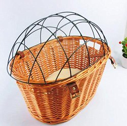 Lovely Baby Pet Bike Front Breathable Wicker Basket for Dogs and Cats LY-BikeCarrier-002-front