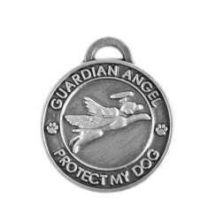 Luxepets Pet Collar Charm, Guardian Angel Dog, Antique Silver