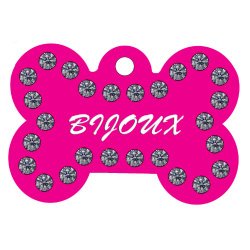 Personalized Engrave Bone Shape With Crystals Pet Tag id tag dog tag by CNATTAGS (Pink)