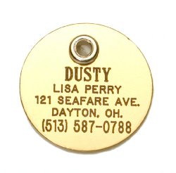 Round Shaped Double Sided Dog Cat Pet ID Tag Custom Engraved Brass 3 Sizes to Choose From (Message Seller with Engraving Information)