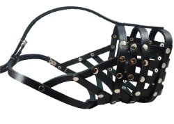 Secure Leather Mesh Basket Muzzle #16 Black – Great Dane, Saint Bernard, Mastiff (Circumference 15.5″, Snout Length 4.5″)