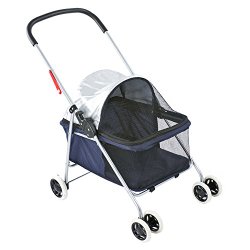 Small Blue Basket-Style Folding Pet Carrier Stroller