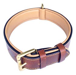 Soft Touch Collars – Padded Leather Dog Collar, Large Brown – Genuine Real Leather