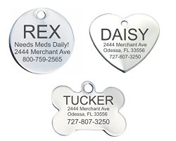 Stainless Steel Pet ID Tags – Bone, Heart, or Round – Small or Large (Bone, Regular)