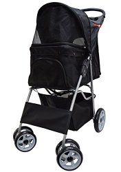 VIVO Four Wheel Pet Stroller, for Cat, Dog and More, Foldable Carrier Strolling Cart, Multiple Colors (Black)