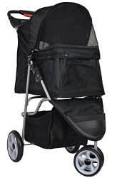 VIVO Three Wheel Pet Stroller, for Cat, Dog and More, Foldable Carrier Strolling Cart, Multiple Colors (Black)