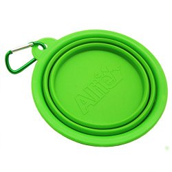 Alfie Pet by Petoga Couture – Rosh Silicone Pet Expandable/Collapsible Travel Bowl with Carabineer for Leash – Size: 1.5 Cups, Color: Green