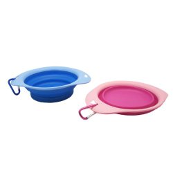 Alfie Pet by Petoga Couture – Set of 2 Lino Silicone Pet Expandable/Collapsible Travel Bowl – Size: 3 Cups, Colors: Blue and Pink