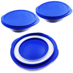 Alfie Pet by Petoga Couture – Set of 3 Ian Pet Expandable/Collapsible Travel Bowl with Lid – Size: 2.5 Cups, Color: Blue