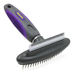 Best Quality Pet Comb and Deshedding Tool By Hertzko – 2 in 1 Great Tool – Gently Removes Loose Undercoat, Mats and Tangled Hair