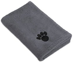 DII Bone Dry Microfiber Dog Bath Towel with Embroidered Paw Print, 44 x 27.5″, Gray