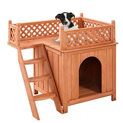 Giantex Wooden Puppy Pet Dog House Wood Room In/outdoor Raised Roof Balcony Bed Shelter