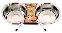 GoGo Pet Products Stainless Steel Double Diner Dog Bowl, 3-Quart