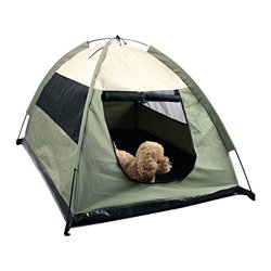 Iconic Pet Cozy Camp Pet Tent House, Sage Green with Beige
