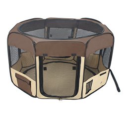 Jespet 61″ BROWN Color Dog/Cat/Rabbit/Puppy Playpen 30″ Height Soft Sided Playpen Exercise Tent Fence Cage Crate