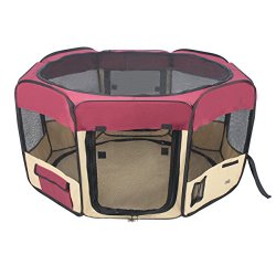 Jespet 61″ MAROON Color Dog/Cat/Rabbit/Puppy Playpen 30″ Height Soft Sided Playpen Exercise Tent Fence Cage Crate