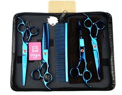 LILYS PET 7″ Professional BLUE PET DOG Grooming scissors suit Cutting&Curved&Thinning shears(BLUE)