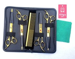 LILYS PET 7inch Professional Golden PET DOG Grooming scissors suit Cutting&Curved&Thinning shears